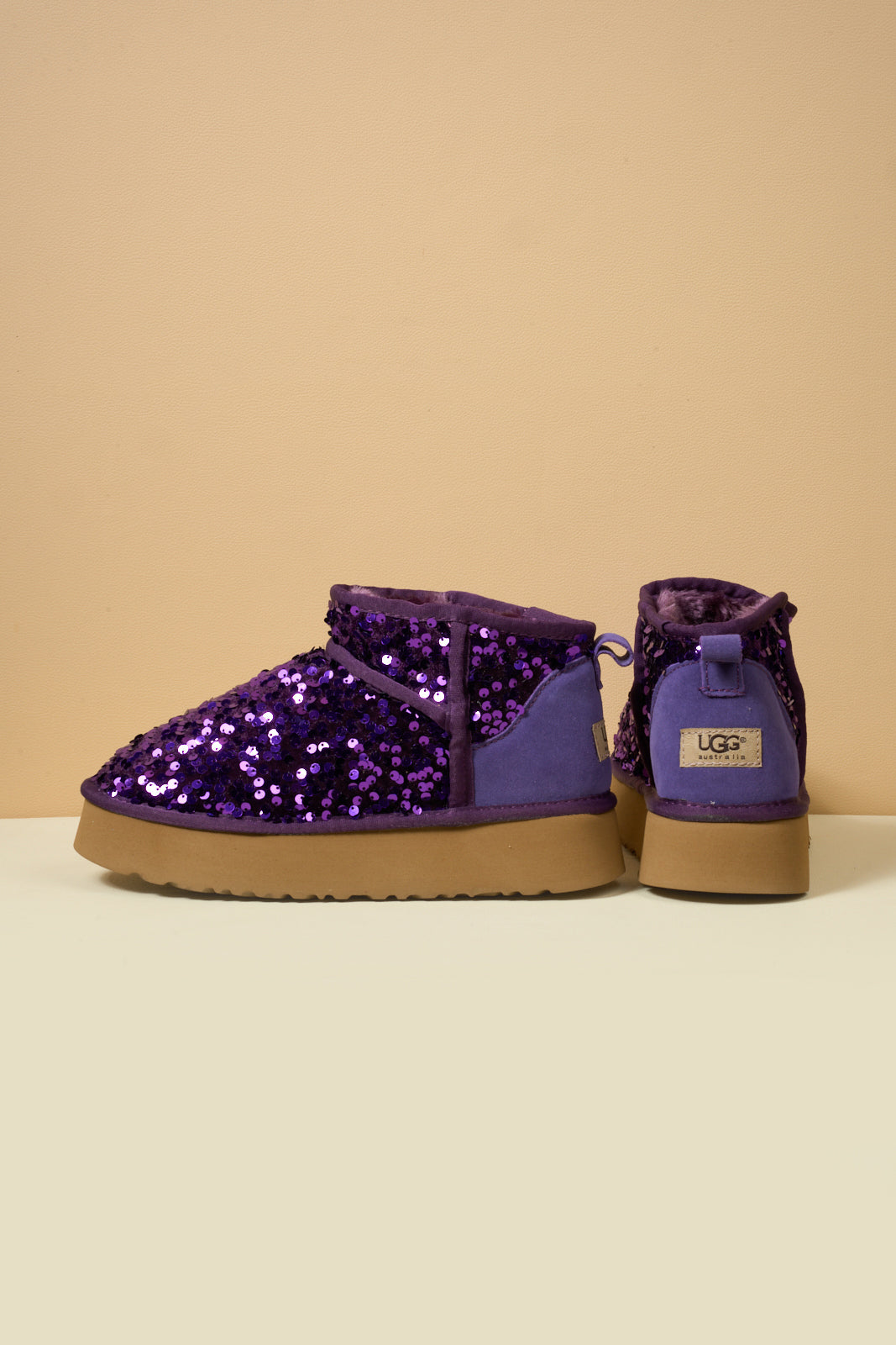 Smaibulun Ugg | Mini Glitter Low Ankle Platform Boots - Purple