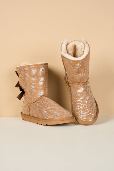 SMAIBULUN Ugg | Tay Tay Shine On Stage Diamond Bows Suede Boots - chestnut