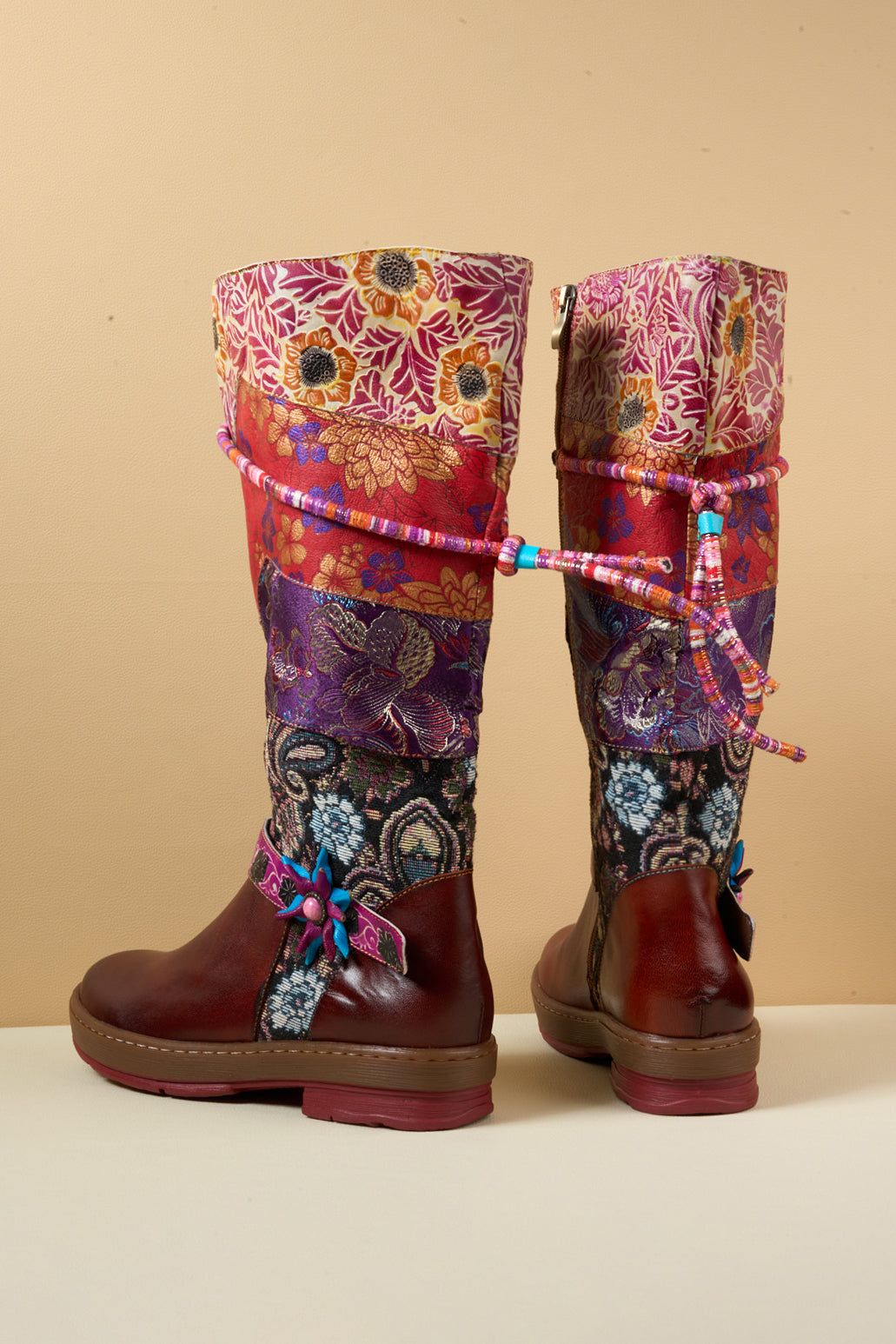 Soffia | Daylen Floral Embroidery Leather Knee-High Boots