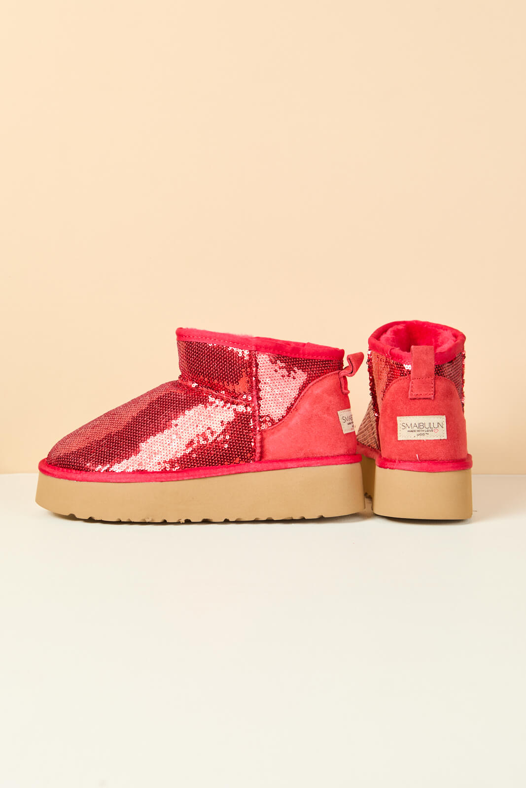 Smaibulun Ugg | Mini Glitter Low Ankle Platform Boots - candy