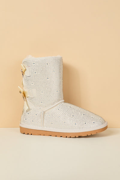 SMAIBULUN Ugg | Tay Tay Shine On Stage Diamond Bows Suede Boots - cream