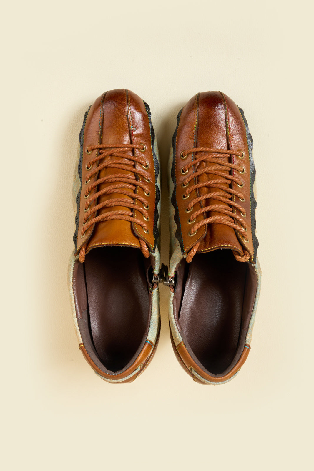 Soffia | Meye Vintage Canvas Rips Leather Brogues