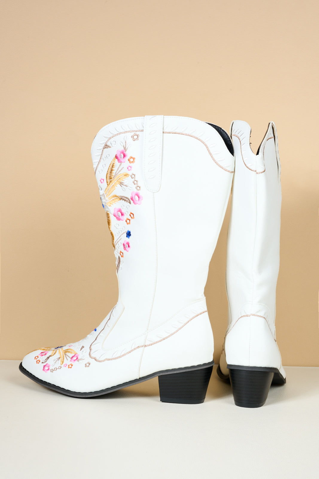 En Bloom | Santa Fe Floral Embroidered Western Knee Boots - White