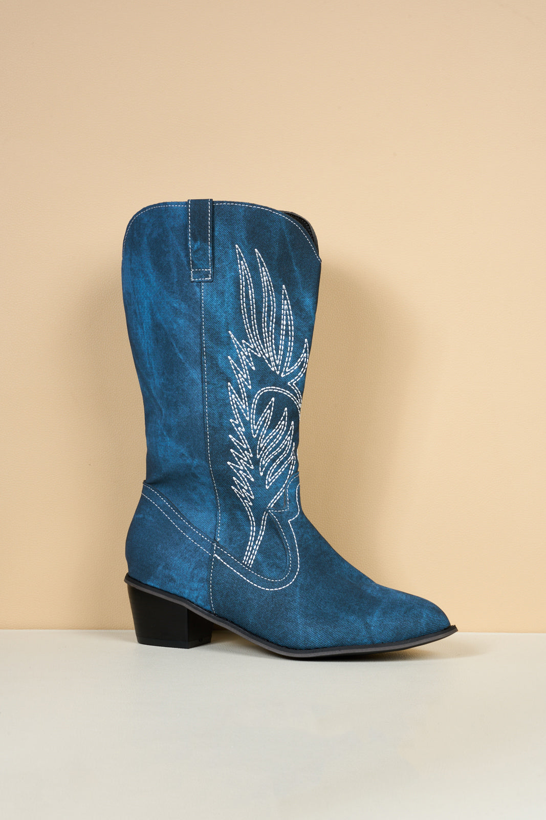 En Bloom | Vinny Wing Embroidered Western Knee Boots - Denim