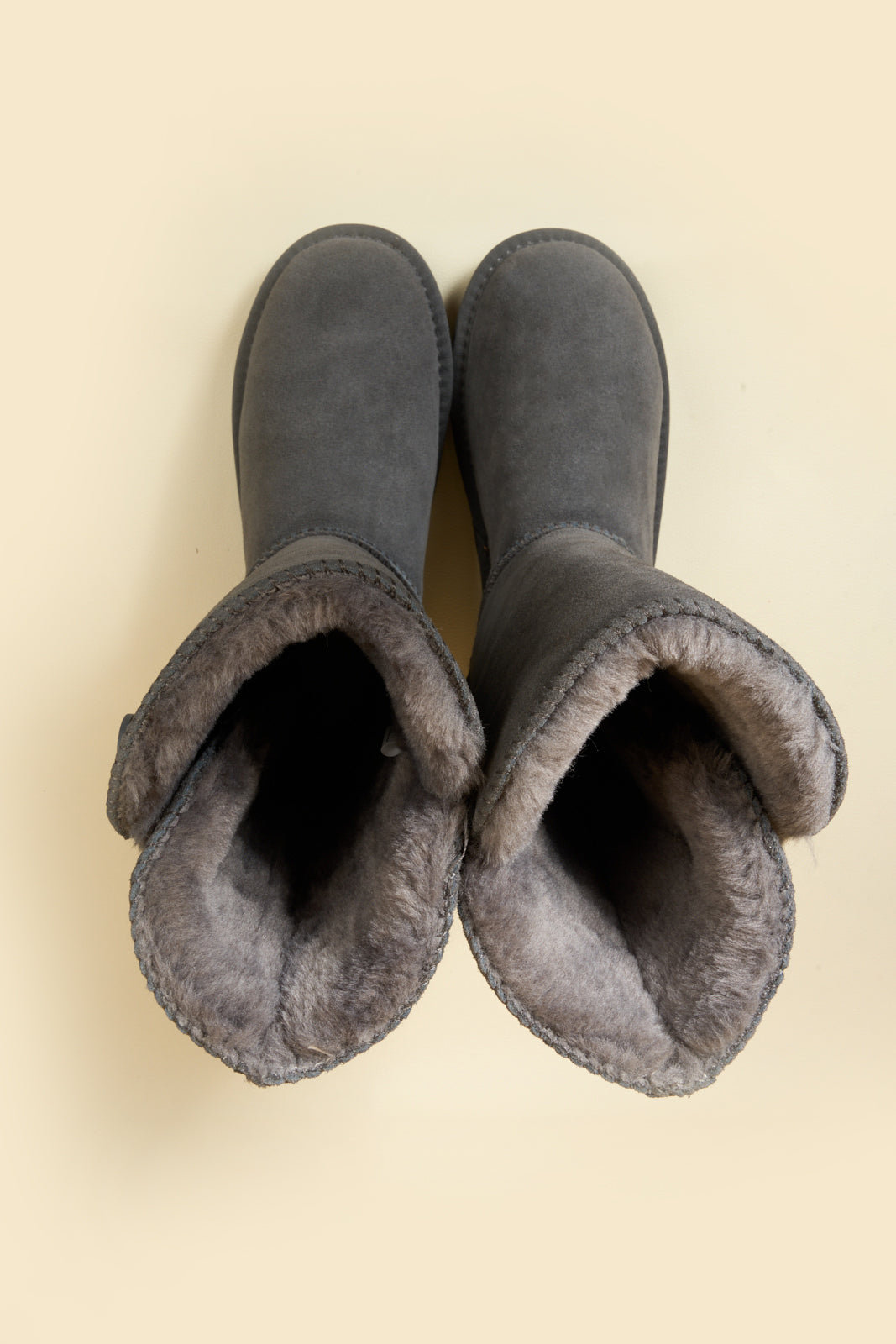 SMAIBULUN Ugg | Side Button Faux Fur-Lined Leather Suede Boots - grey