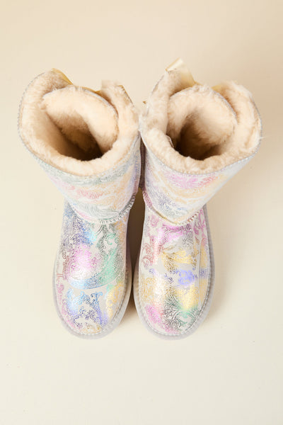 Smaibulun Ugg | Double Ballet Ribbon Bow Suede Shearling Boots - multi