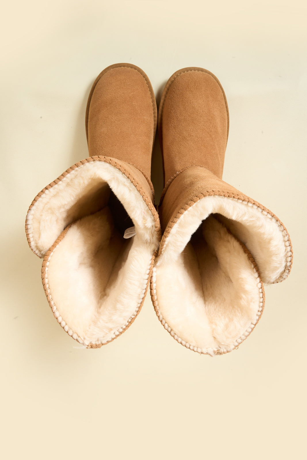 SMAIBULUN Ugg | Side Button Faux Fur-Lined Leather Suede Boots - chestnut