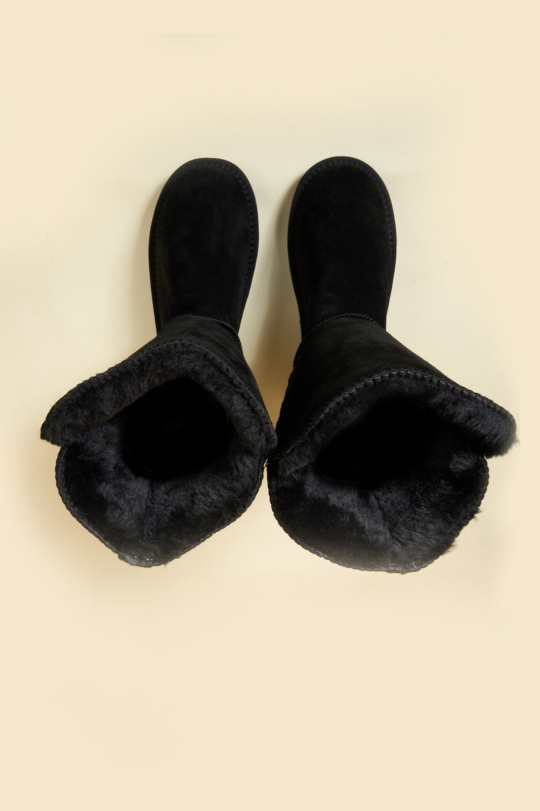 SMAIBULUN Ugg | Side Button Faux Fur-Lined Leather Suede Boots - black