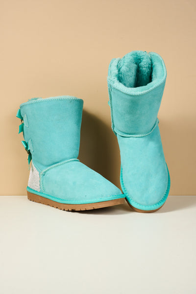 SMAIBULUN Ugg | Rhinestone Dual Bailey Bow Glam Ugg Boots - turquoise