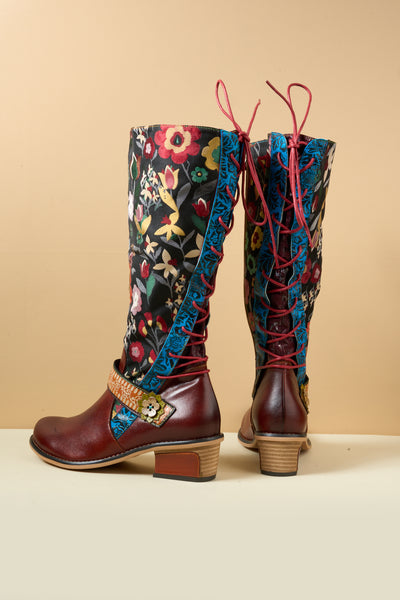 Soffia | Field Dreams Floral Jacquard Leather Knee-High Boots