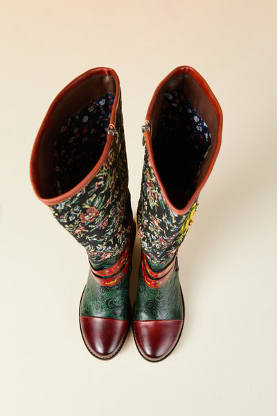 Soffia | Falling Petals Floral Knee-High Leather Boots