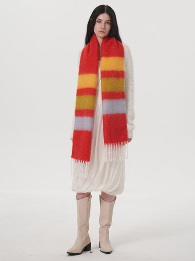 Dopamine Wool Blend Stripe Tassel Blanket Scarf - Red