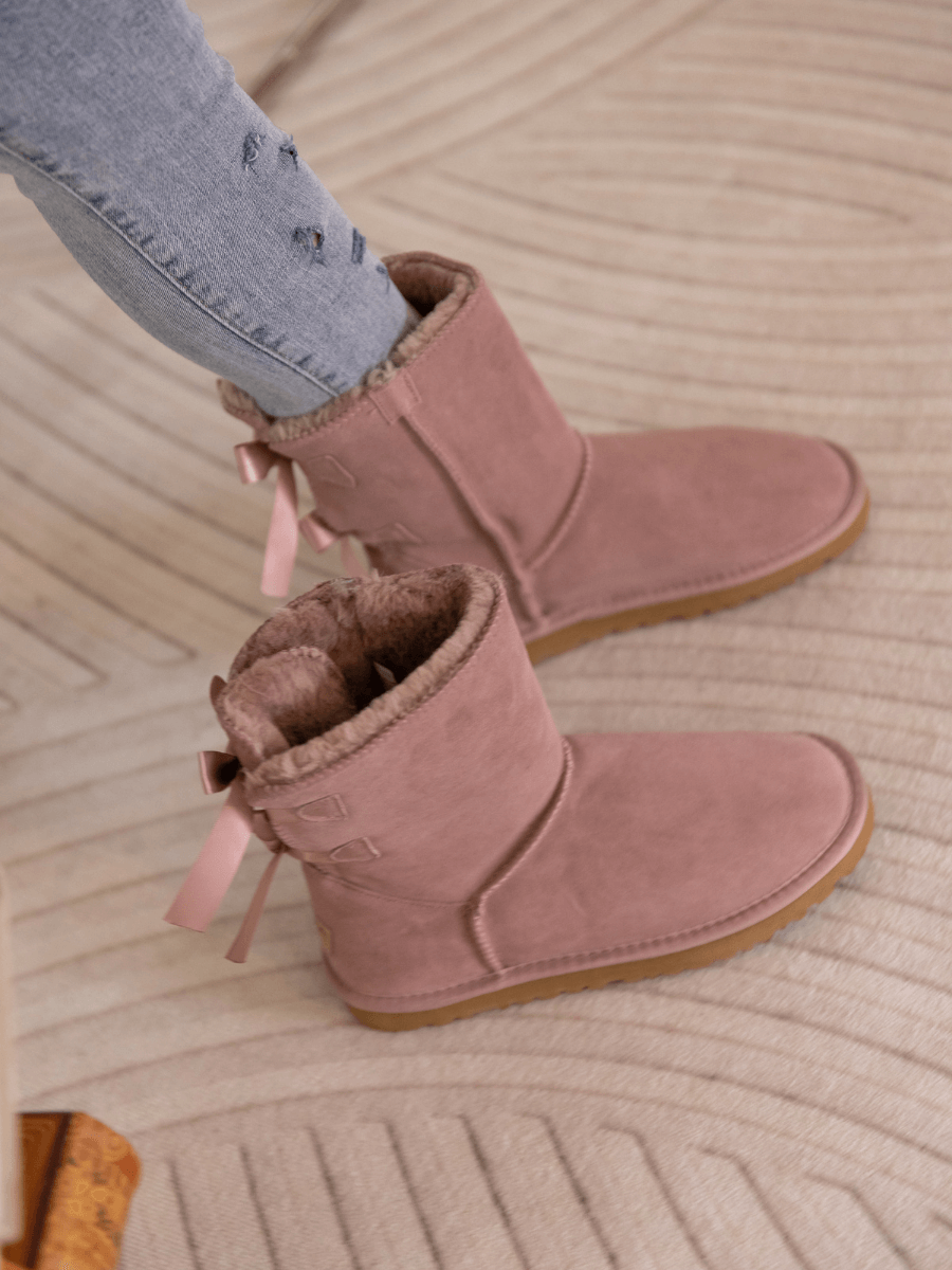 Smaibulun Ugg | Double Ballet Ribbon Bow Suede Shearling Boots - Taro ...