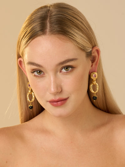 Stevie Gold Plated Obsidian Drop Earrings