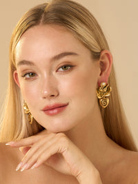 Heart Bloom Gold Plated Pearl Drop Earrings