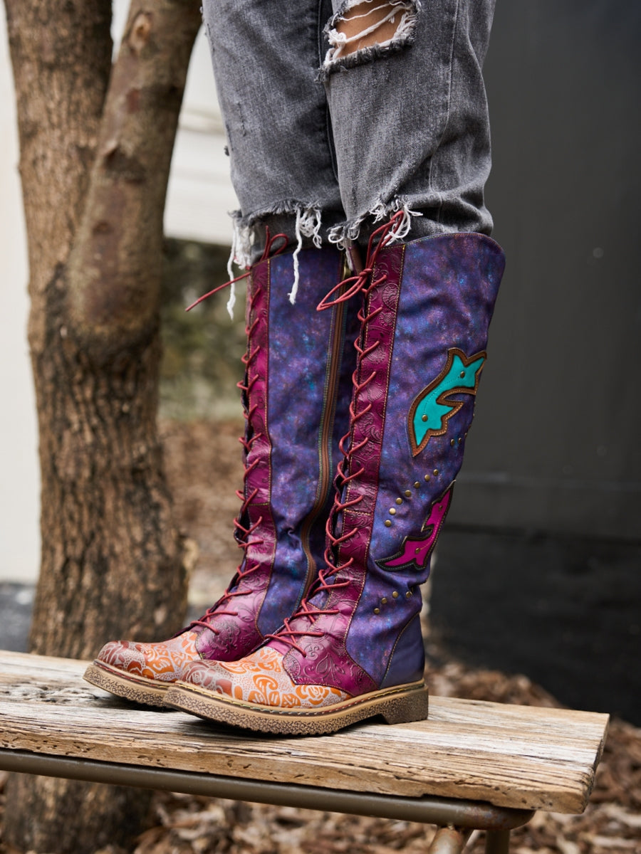 Soffia | Full of Whimsy Floral Embossed Leather Knee-High Boots