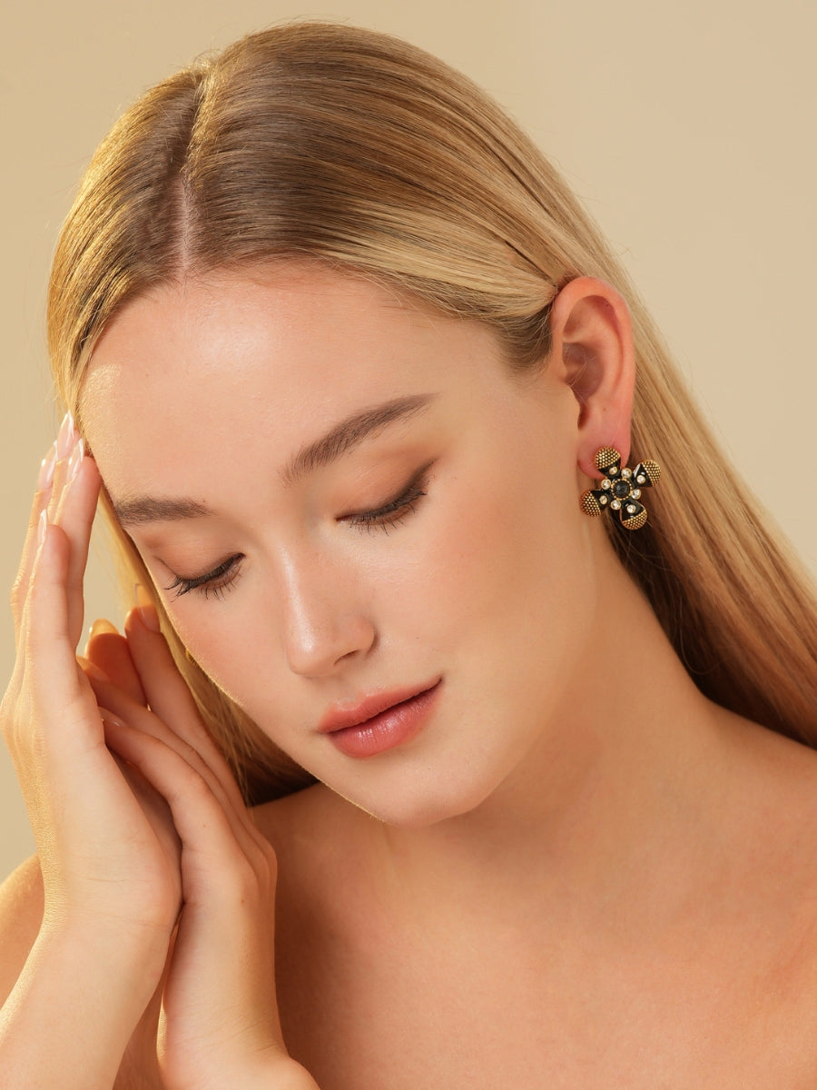 Palace Cross Glaze Embellished Rhinestone Stud Earrings