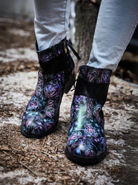 Soffia | Autumn Fields Floral Leather Ankle Booties - Black