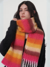 Dopamine Wool Blend Stripe Tassel Blanket Scarf - Orange