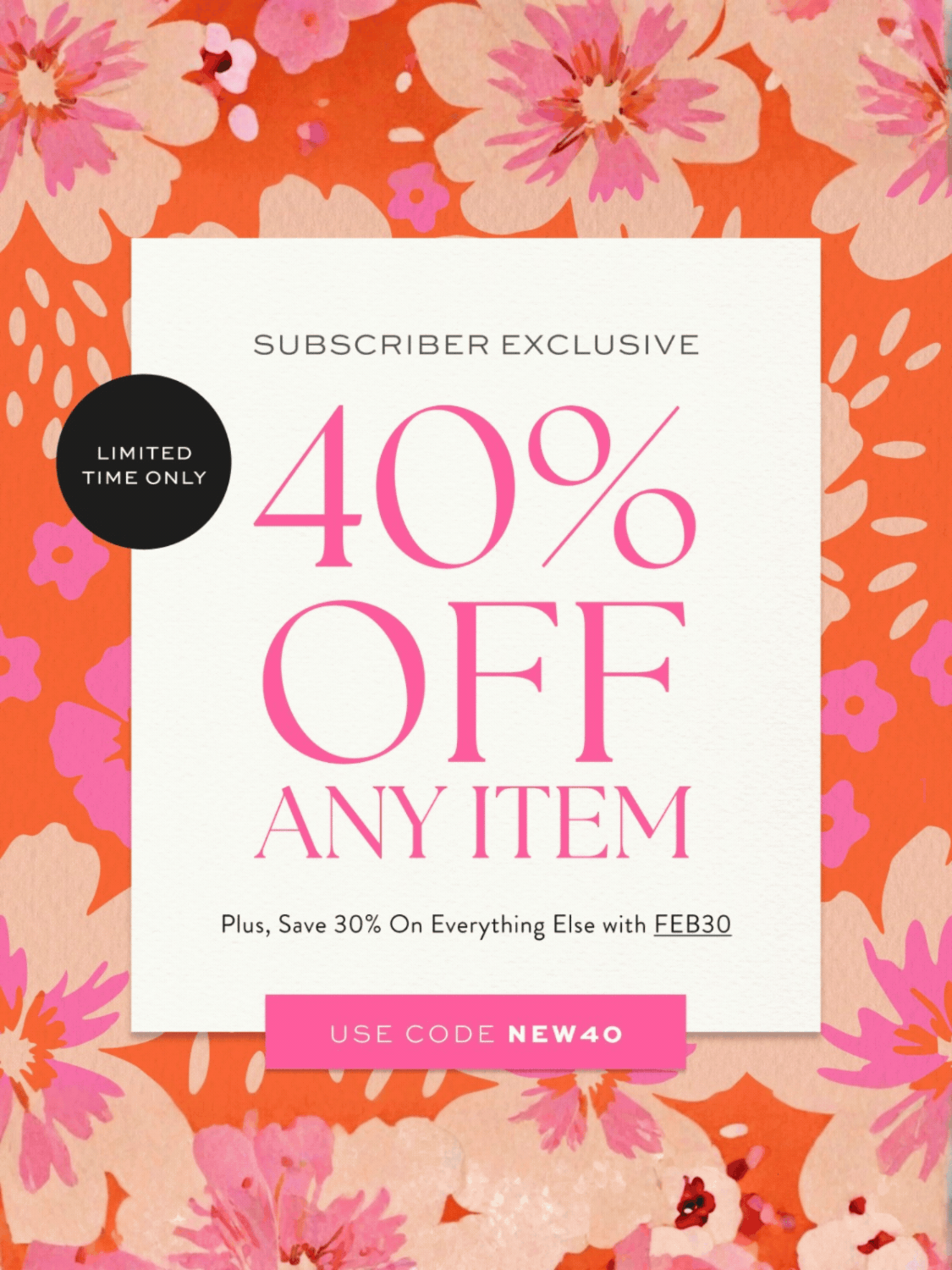 LIMITED TIME 40% OFF