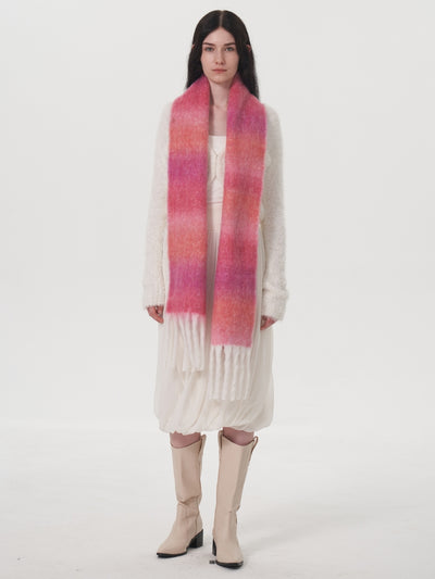 Mohair Gradient Wool Blend Tassel Blanket Scarf - Pink