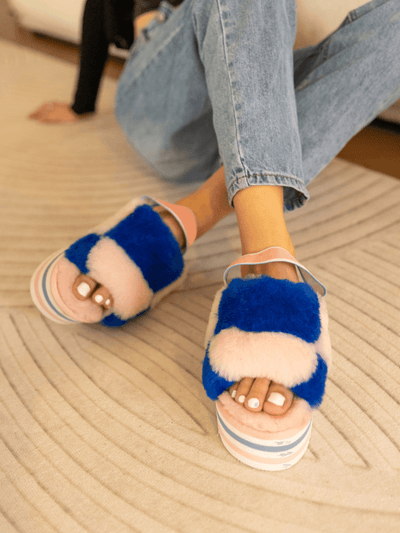 Dusty Blue Fluffy Slippers