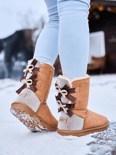 SMAIBULUN Ugg | Rhinestone Dual Bailey Bow Glam Ugg Boots - chestnut