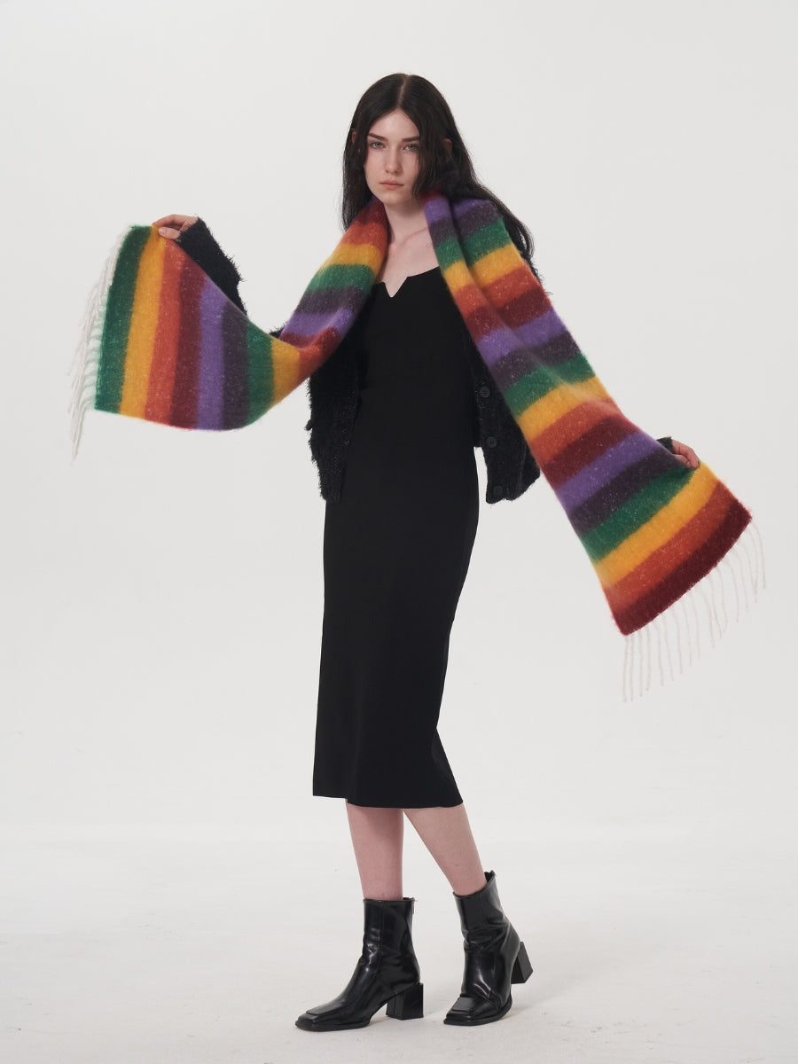 Dopamine Wool Blend Stripe Tassel Blanket Scarf - Multi