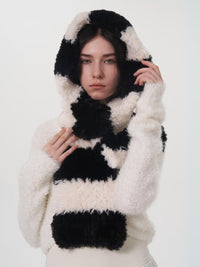 Clarita Fluffy Stripe Scarf - Black