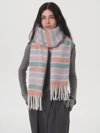 Dopamine Wool Blend Stripe Tassel Blanket Scarf - Pink