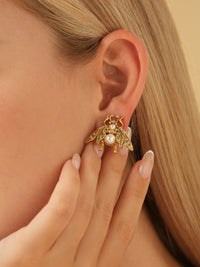 Cicada Pearl Rhinestone Embellished Stud Earrings