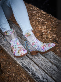 Soffia | Autumn Fields Floral Leather Ankle Booties - Grey