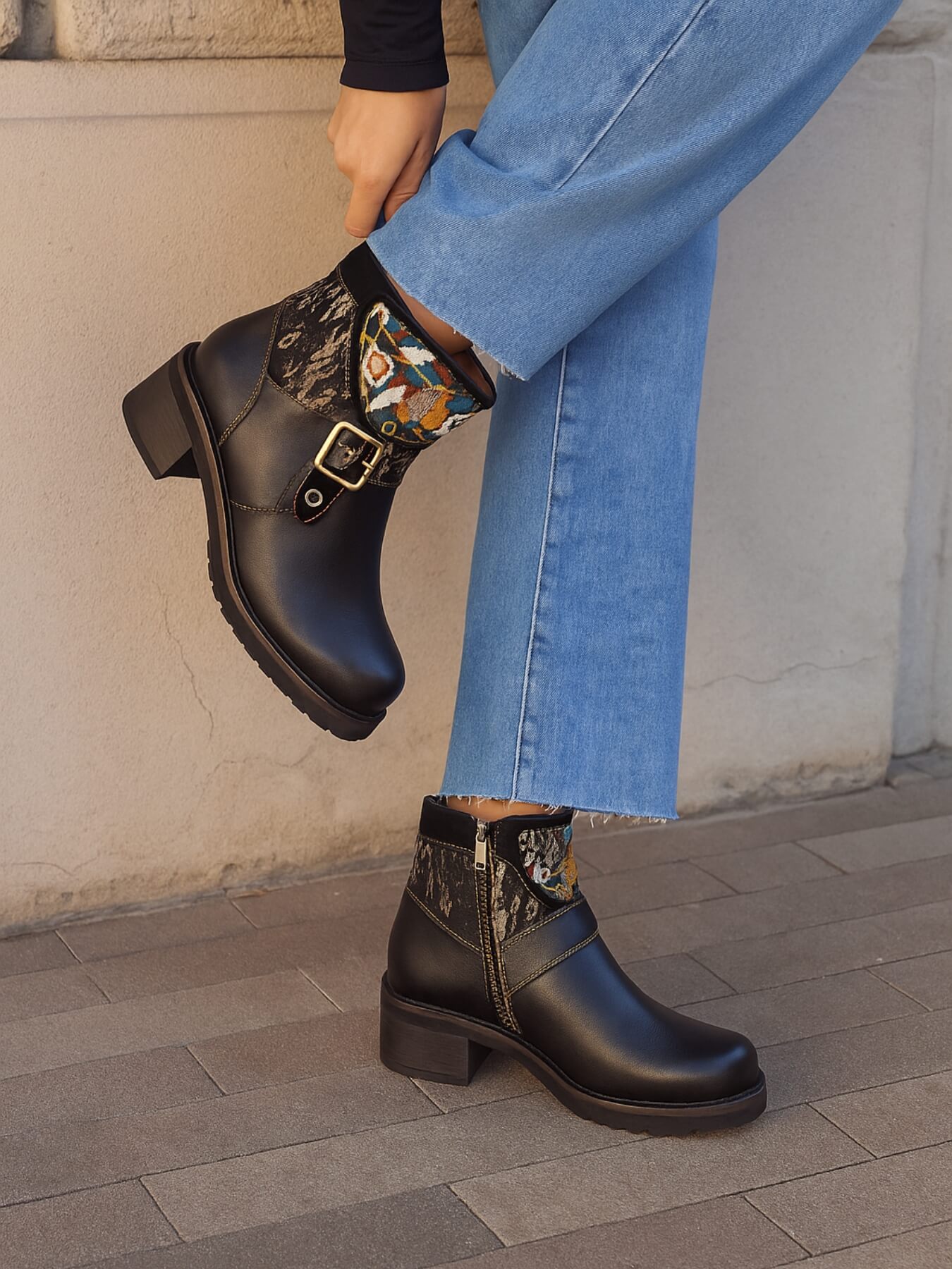 Soffia | Maxxie Leather Embroidered Ankle Bootie