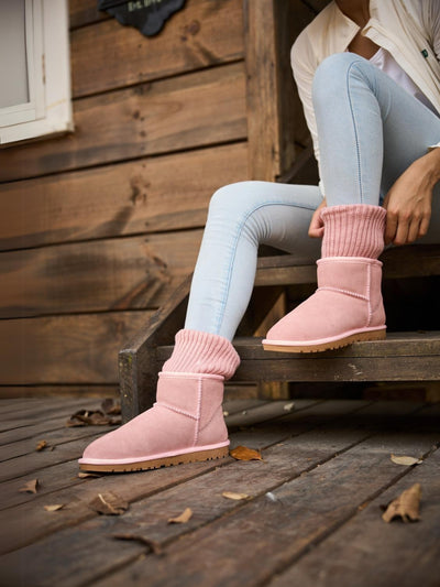 SMAIBULUN Ugg | Ankle Knit Stocking Mini Boots - Pink