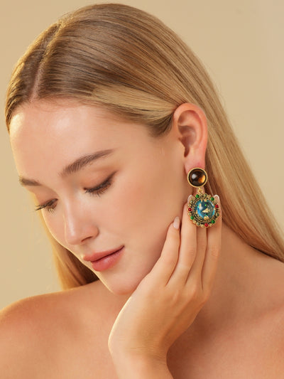 Foil Colored Glaze Gold Plated Drop Earrings