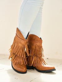 En Bloom | Jelena Fringe Western Cowboy Boots - Brown