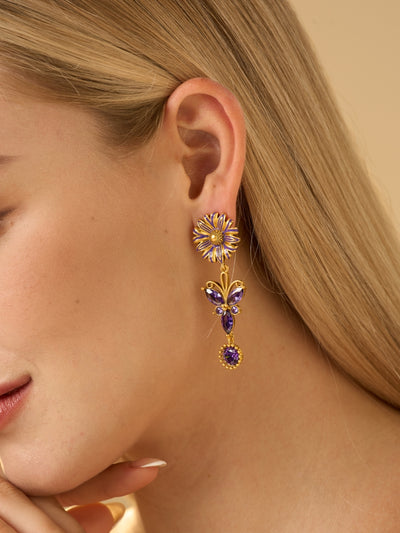 Miena France Enamel Crystal Chandelier Earrings