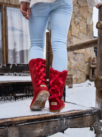 SMAIBULUN Ugg | Tri Ribbon Bow Suede Boots - Red