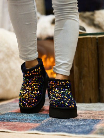 Smaibulun Ugg | Mini Glitter Low Ankle Platform Boots - Multi