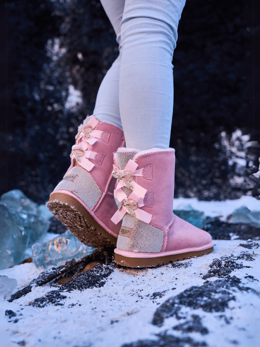 SMAIBULUN Ugg | Rhinestone Dual Bailey Bow Glam Ugg Boots - Pink