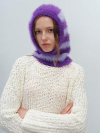 French Style Faux Mink Fur Balaclava Knit Hat - purple