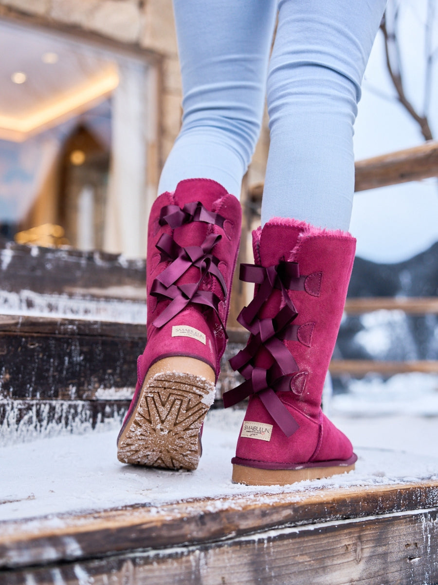 SMAIBULUN Ugg | Tri Ribbon Bow Suede Boots - Claret