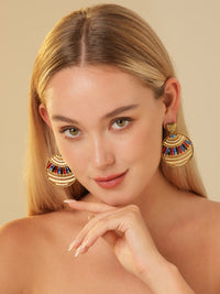 Bohemia Relief Gold Plated Rhinestone Hoop Earrings