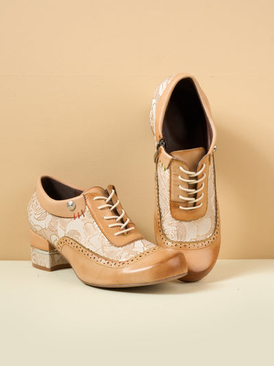 Soffia | Walk In Roses Jacquard Leather Oxford Brogues