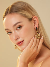 Gold Plated Obsidian Serpent Earrings