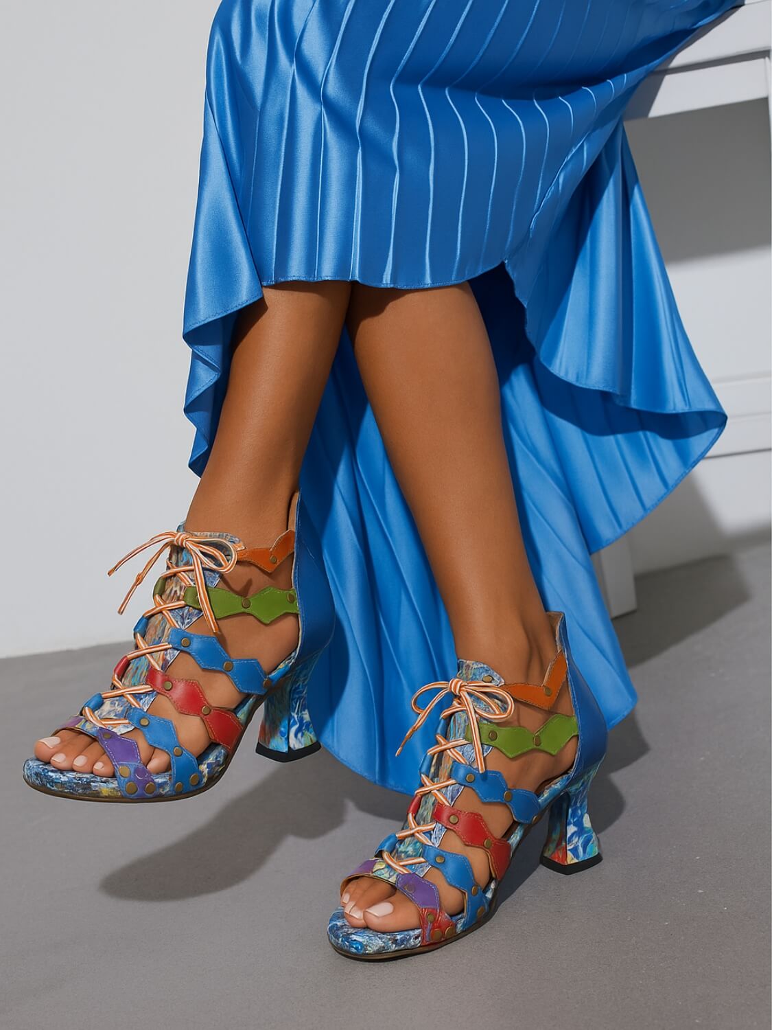 Soffia | Modern Day Color Leather Studded Heels