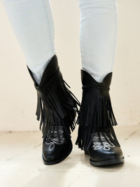 En Bloom | Jelena Fringe Western Cowboy Boots - Black