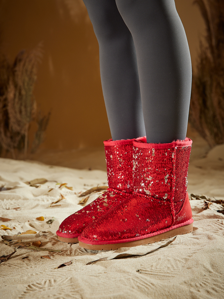 Smaibulun Ugg Dallas Glam Sequin Shearling Boots Red SMAIBULUN