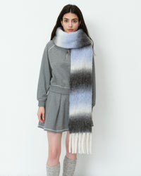 Mohair Gradient Wool Blend Tassel Blanket Scarf - Grey