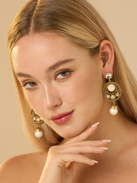 Cat's Eye Stone Gold Plated Jacket Earrings